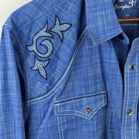 ROCK 47 WRANGLER Western SNAP Front Cotton (XL) Blue Shirt Pocket embroidered - Picture 5 of 14